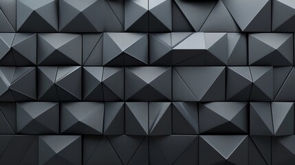 Polished wall background with triangular tile wallpaper featuring 3d black blocks for modern architectural and interior design concepts