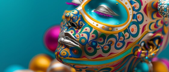 Naklejka premium Abstract portrait with colorful face paint and ornaments.