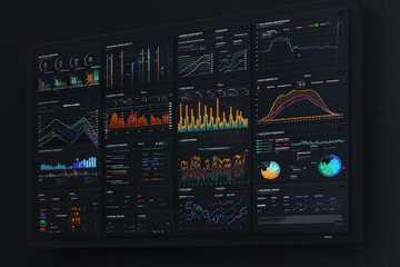 Modern business analytics dashboard is displaying financial information with colorful charts and graphs
