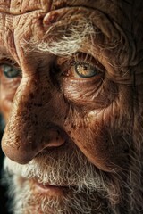 Obraz premium Close-Up Portrait of an Elderly Man with Wrinkled Skin and Expressive Eyes for Photography Projects and Artistic Use