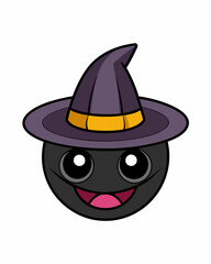 Halloween Vector Art: Creepy Black Character with Halloween Hat Icon Sticker Vector Illustration