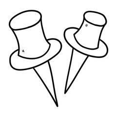 Hand drawn doodle two push pins on white background.