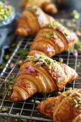Fresh Pistachio Croissants on Parchment Paper - Gourmet Breakfast Pastries