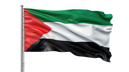 Waving Flag of Palestine on Flagpole with White Background