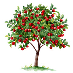 Trees front view, PNG, watercolor style vector tree, cherry plum tree, architectural element, PNG bundle, vector clipart, transparent background	