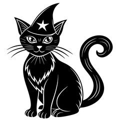 Witch cat silhouette art vector illustrations