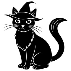 Witch cat silhouette art vector illustrations