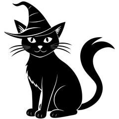 Witch cat silhouette art vector illustrations