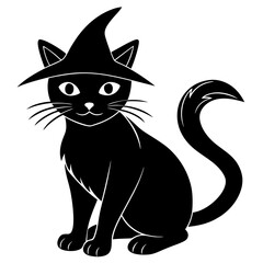 Witch cat silhouette art vector illustrations