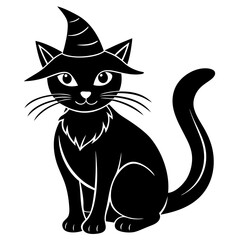 Witch cat silhouette art vector illustrations