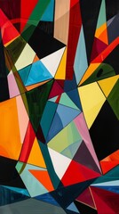 Fototapeta premium Vibrant abstract painting with colorful geometric shapes creating depth and movement, perfect for modern decoration