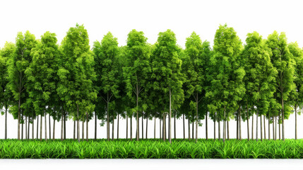 Fototapeta premium lush green forest with tall trees, isolated on a white background, vibrant greenery and thick foliage 