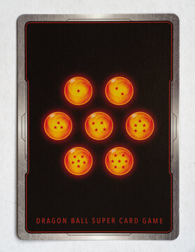 Hamburg, Germany - 06292024: photo of a dragon ball super paper trading card backside on white background.