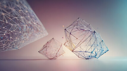 Abstract Modern geometric Backgrounds. 3D. Geometric shapes  geometric shape with mesh net dots and connections.  AI generated image