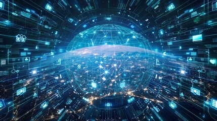 network of digital devices spanning the globe, symbolizing global connectivity