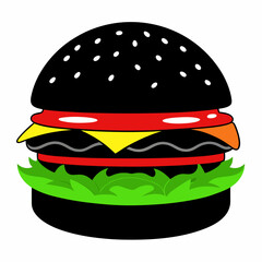 black burger vector illustration on white background