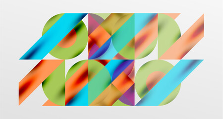 Circles and shadows. Colorful round elements with triangles, semi circles and other shapes. Vector Illustration For Wallpaper, Banner, Background, Card, Book Illustration, landing page