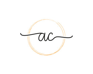 AC initial letter handwriting logo design ,signature logo template,beauty initial with circle design