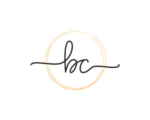 BC initial letter handwriting logo design ,signature logo template,beauty initial with circle design