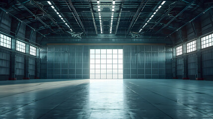 empty factory or industrial warehouse facility interior hanger or workshop building as huge stage space