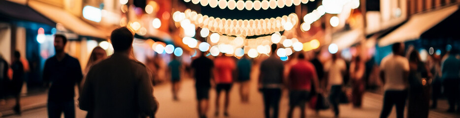 Obraz premium Nighttime festival street, Blurred street with bokeh light, Blurred summer festival night street