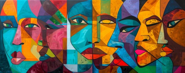 Obraz premium Vibrant, modern design by diverse group reflects unity in multicultural community. Beautiful blend of cultural backgrounds forms creative pattern