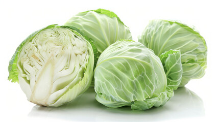 Fototapeta premium Fresh green cabbages on white background