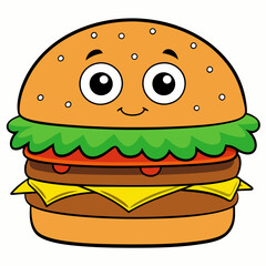 Burger vector illustration, Burger vector art, Burger silhouette, burger cartoon character