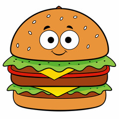 Burger vector illustration, Burger vector art, Burger silhouette, burger cartoon character