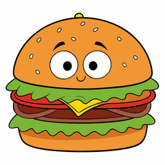 Burger vector illustration, Burger vector art, Burger silhouette, burger cartoon character