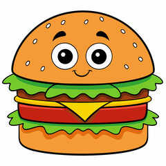 Burger vector illustration, Burger vector art, Burger silhouette, burger cartoon character