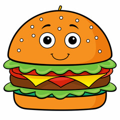 Burger vector illustration, Burger vector art, Burger silhouette, burger cartoon character