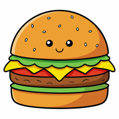 Burger vector illustration, Burger vector art, Burger silhouette, burger cartoon character