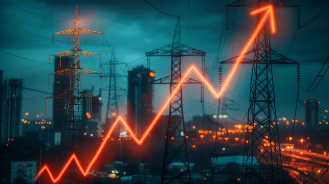energy crisis with inflation arrow going up concept of electricity price growth with power generation shortage  due to high demand