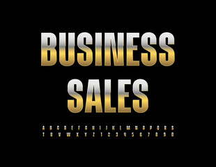 Vector premium sign Business Sales. Elite Gold Font. Luxury Alphabet Letters and Numbers set.