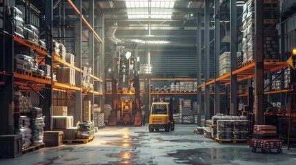 Naklejka premium Forklift in a Large Warehouse