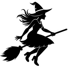 Silhouettes witches flying on a broomstick
