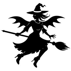 Silhouettes witches flying on a broomstick
