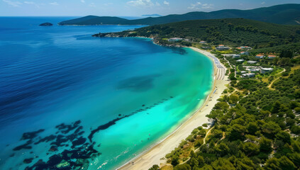 Obraz premium Aerial view of the beautiful beach and turquoise sea island