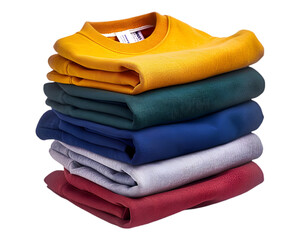 Sweatshirts in various colors stacked neatly, casual and comfortable on transparent background