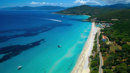 Fototapeta premium Aerial view of the beautiful beach and turquoise sea island