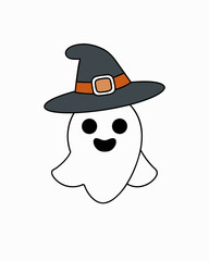 Spooky Halloween Ghost with Hat Vector Illustration - Halloween Clipart and Vector Art