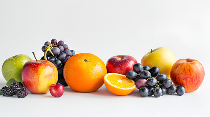 Assorted Fresh Fruits on White Background - Healthy and Vibrant