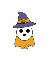 Spooky Halloween Ghost with Hat Vector Illustration - Halloween Clipart and Vector Art