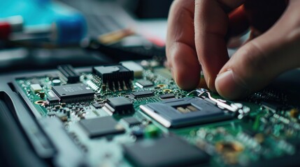Close-up of a Hand Installing a CPU on a Motherboard