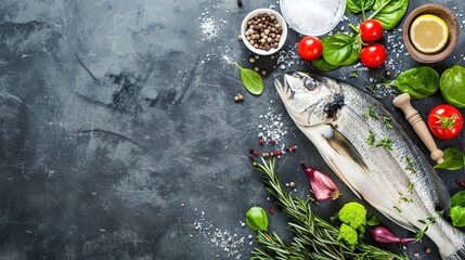 Fresh Seabass Fish and Ingredients for Cooking