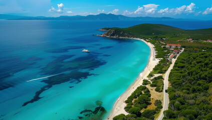 Fototapeta premium Aerial view of the beautiful beach and turquoise sea island