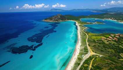 Obraz premium Aerial view of the beautiful beach and turquoise sea island