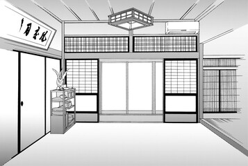 漫画風ペン画イラスト　和風_室内