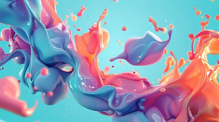 Colorful, melting blob shapes in a turquoise background. 3D abstract shapes. Perfect for banners or signs.